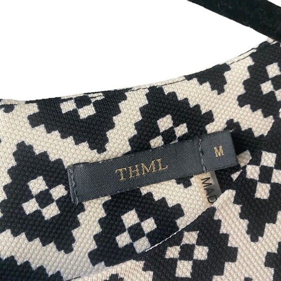 THML Dress Womens Medium Black Cream Midi Knit 3/4 Sleeve Textured Print Ladies - Picture 5 of 16